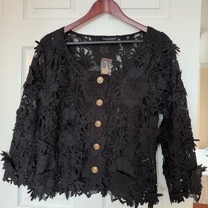 New Boston Proper Black Floral Lace Dressy  Blouse